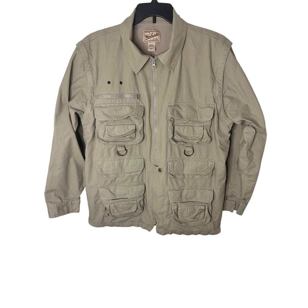 Vintage Woolrich Mens Medium Tactical Khaki Utility Jacket Multi-Pockets & Mesh